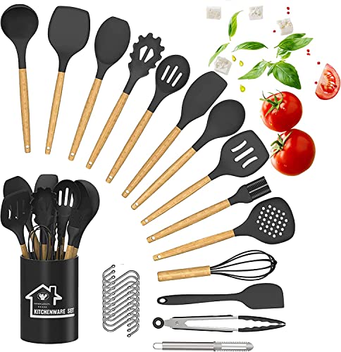 Juego de utensilios de cocina de silicona, 25 piezas, utensilios de cocina, utensilios de cocina, pinzas de cocina, espátula antiadherente, cuchara para utensilios de cocina antiadherentes,
