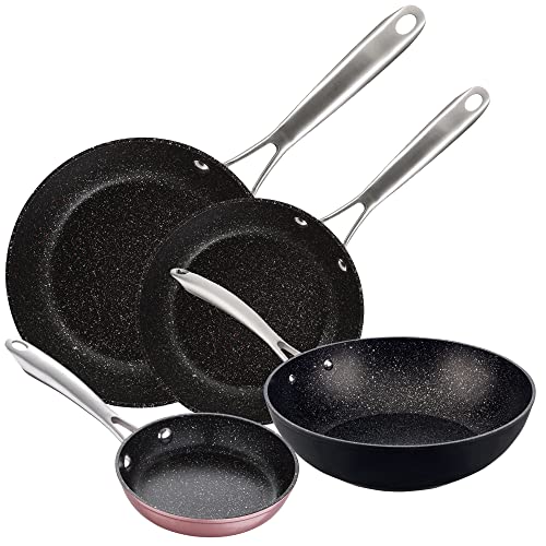 San Ignacio Set sartenes 16x4.0, 20x5.0 cm, 28x6.0 cm y Wok 28x8.0 cm aluminio forjado, aptas para inducción VITA