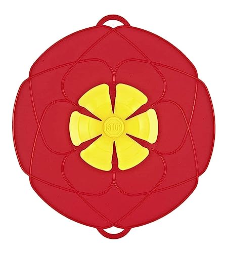 Tapa Silicona para Olla, Microondas o Sartén, Cubierta Antidesbordamiento, Antiderrames y Anti Salpicaduras, Cocina al Vapor. Utensilio de Cocina en forma de Flor a prueba de derrames. Rojo, 25.5cm