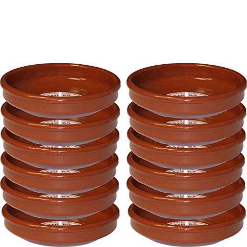 Pack de 12 cazuelas redondas de barro, diámetro exterior 22.5 cm, diámetro interior 20.4 cm, aptas para vitro y horno