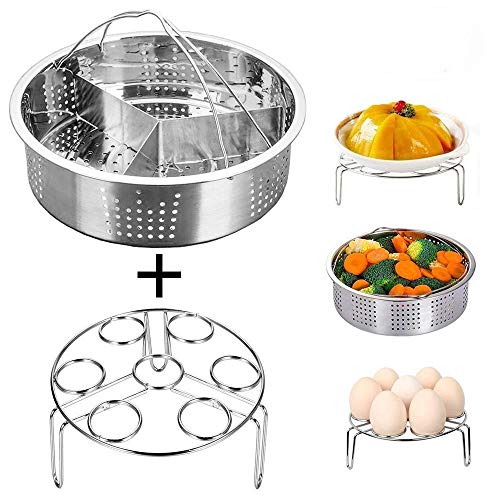 Accesorios para Freidoras, Instant Pot Accessories - Cesta de vapor con estante para cocinar huevos al vapor, separador, se adapta a olla a presion instantánea de 5, 6, 8 cuartos de galón, 3 piezas
