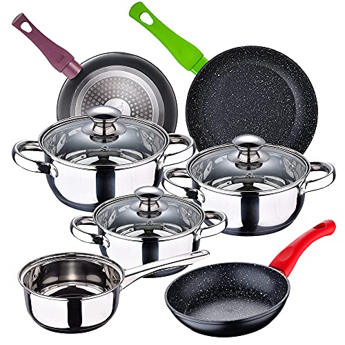 Bateria de cocina 7 piezas SAN IGNACIO Faro, acero inoxidable, con juego sartenes (18/22/26 cm) SAN IGNACIO Jolie en aluminio forjado