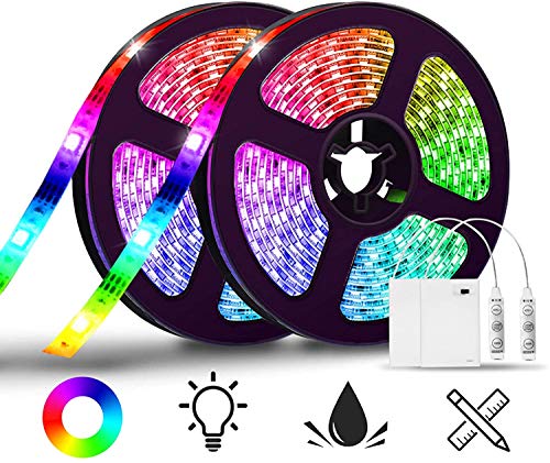 SOLMORE Tira LED 2M - Flexible, Impermeable IP65, Luces LED SMD5050 RGB con Mini Controlador, Opciones de Color y Modo Dinámicos - Ideal para Fiestas, Cocina, Camping (2 Piezas)