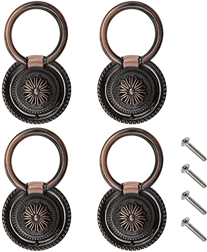 Tiradores Antiguos, pomos, Accesorios for Muebles, 4 pomos de cajón, Tirador Negro de un Solo Agujero, Tirador for Armario, cajón, Armario con Tornillos, 36 x 47 mm (Color : Red Copper)