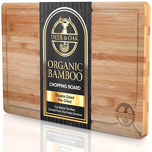 Deer & Oak - Tabla de Cortar Cocina - Tabla Madera Cocina - 38x25x2 - Bambú - Para Cortar Carne o Verduras - Tabla Para Cortar Pan - Madera Preengrasada - Tratada- Natural - Sostenible - y Atractiva