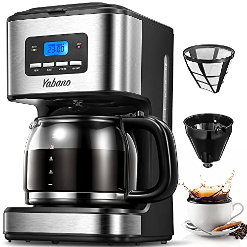 Yabano Cafetera Goteo, 1,5L Cafetera con Filtro Reutilizable, Digital con Pantalla LCD, Temporizador Programable, Función Recalentar y Mantener Caliente, 900W
