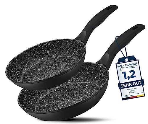 DIVORY Juego de sartenes de 2 piezas Sartén 24cm, 28cm Inducción - Sartén universal grande con revestimiento antiadherente para todo tipo de cocinas - apto para lavavajillas (Mango: Negro)