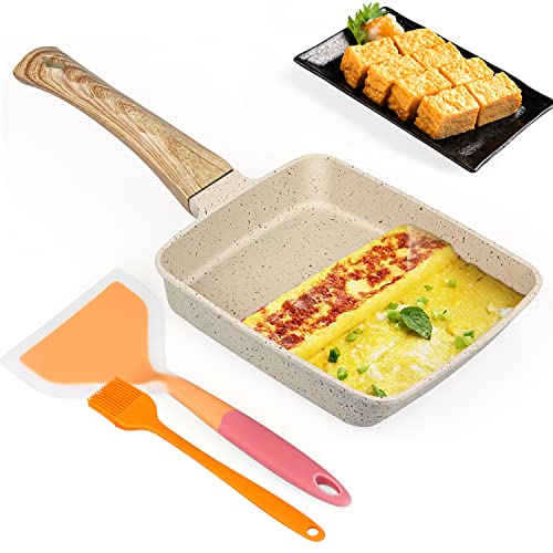 dingdongji Sartén Tortilla Japonesa,Sartén Tamagoyaki,Sartén Cuadrada Japonesa con Espátula de Silicona y Cepillo de Aceite,Utensilios de Cocina de Cocina para el Hogar