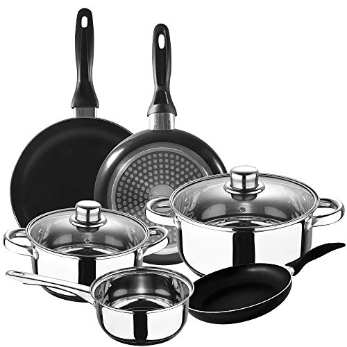 San Ignacio Batería 5 piezas Cassel y Set 3 sartenes Ø16/Ø20/Ø24 cms negro, aluminio prensado, antiadherente, inducción