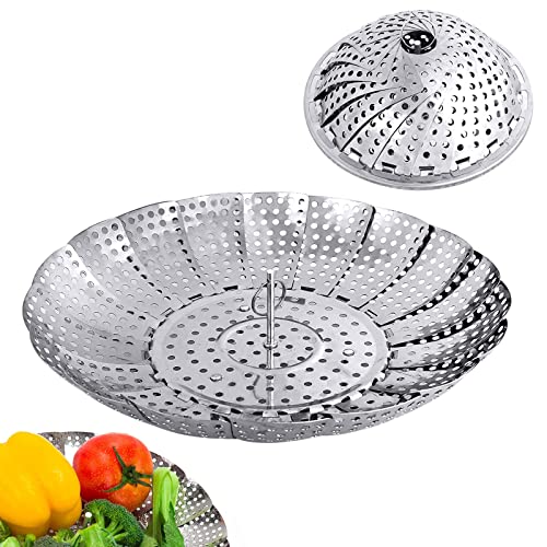 Vaporera Extensible, Vaporera Plegable de Acero Inoxidable para Cocinar al Vapor Pescado, Verduras, Pan, Resistente y Reutilizable