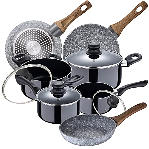 Bateria de cocina 8 piezas SAN IGNACIO Porto de aluminio prensado con juego sartenes (22/24/26 cm) SAN IGNACIO Daimiel en aluminio forjado