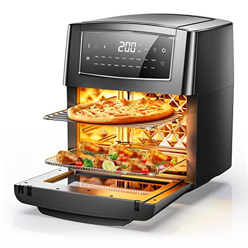 BSJKitchen Freidora de aire caliente, 12 l, freidora sin aceite, Air Fryer con 18 programas, función Keep Warm, pantalla táctil, temperatura regulable, sin BPA, 100 recetas, papel, AF12L-ES-V2