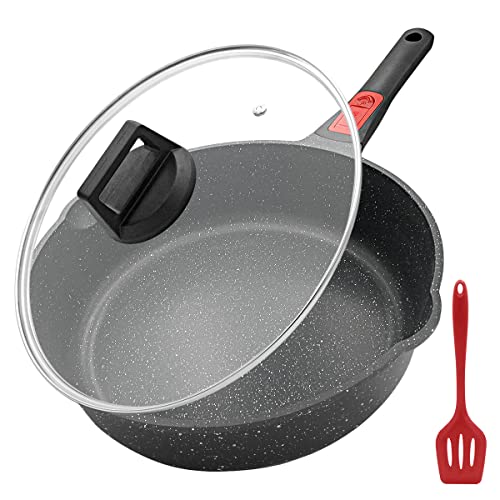 Bobikuke Sartén antiadherente de 28 cm de inducción con tapa, 7,5 cm de altura interior, sartén recubierta con mango extraíble, adecuada para todo tipo de cocinas, horno y lavavajillas (negro)