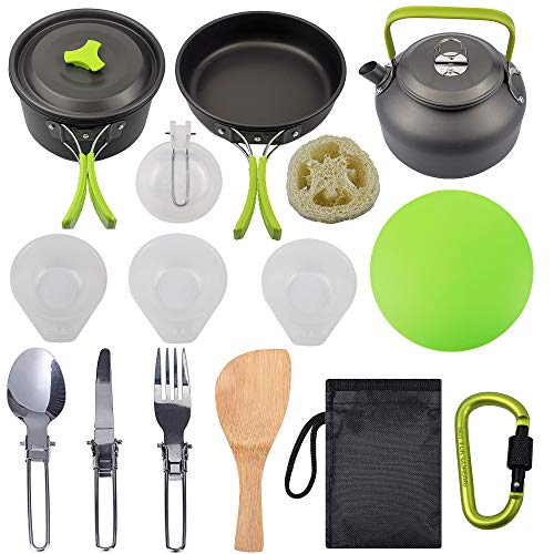 LFYPSM 12 Juego De Utensilios De Cocina para Acampar Al Aire Libre Combinación De Ollas Plegables para Camping Juego De Cocina Portátil para Picnic 1-2 Personas,Green