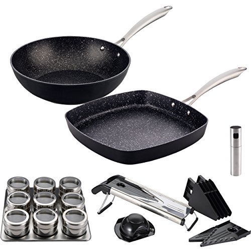 San Ignacio Vita: Set Cocina Sana: Incluye Sartenes: Wok Ø28 y asador 28x28 cm, Aluminio Forjado, aptas para inducción, Multicolor