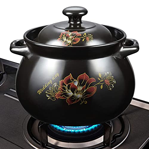 Ollas de barro para cocinar, Tagine Olla para cocinar Olla para estofado con tapa, Cacerola con tapa, Olla de barro, Ollas de barro para cocinar, Olla para estofado, sopa, vapor,Negro,2.8 liters