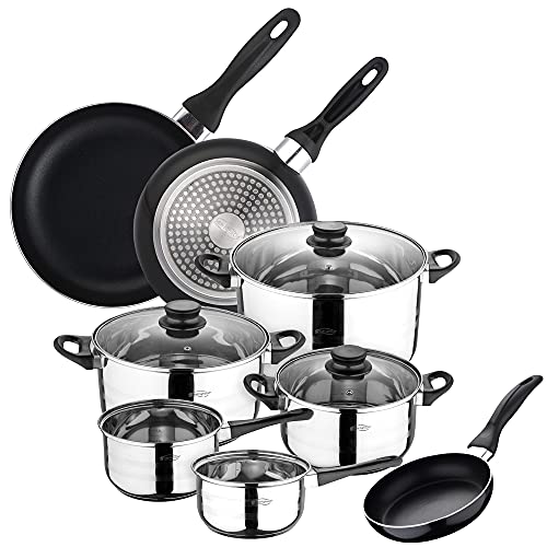 San Ignacio Juego 3 SARTENES+ BATERÍA Cocina 8 Piezas, Aluminio, Oscuro, 24 cm