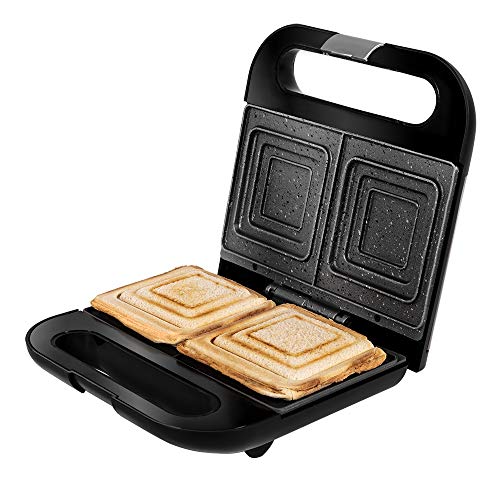 Cecotec Sandwichera Rock'nToast Sandwich Squared. 750 W, Capacidad 2 Sándwiches, Acabado en Acero Inoxidable, Placas Cuadradas con Revestimiento RockStone, Indicador Luminoso