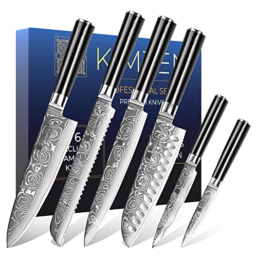 KIMZEN® Set Cuchillos Japoneses Profesional de 6 Piezas | Masters Edition | Juego de Cuchillos de Cocina de Acero de Damasco de 67 Capas | Afilados y Balanceados | Set Cuchillos Cocina Profesionales