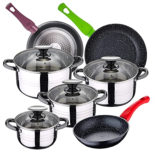Bateria de cocina 8 piezas SAN IGNACIO Dina, acero inoxidable, con juego sartenes (18/22/26 cm) SAN IGNACIO Jolie de aluminio forjado