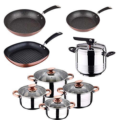 San Ignacio Olla A PRESIÓN A 7L Duna + BATERÍA Cocina 8 Piezas Set 3 SARTENES SIP Moda, Cromado, Única