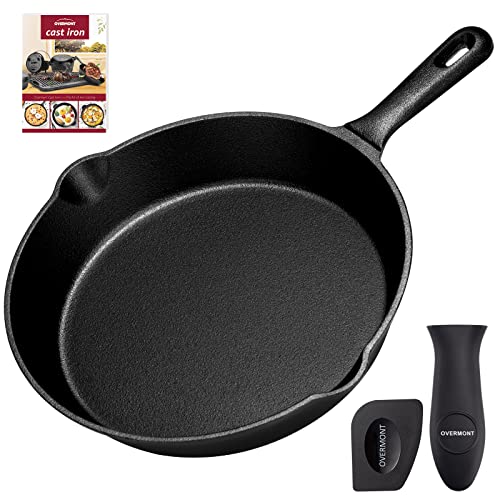 OVERMONT Pre-sazonado Sartén Ollas de Hierro Fundido para Freír, Utensilios de Cocina Seguros para Estufa, Barbacoa, Fogata, Varios Tamaños, Negro