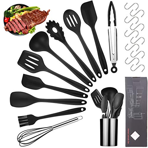 Viesap Utensilios de Cocina de Silicona, Resistentes al Calor No Tóxicas Herramientas Antiadherentes de Utensilios de Cocina Silicona,11 uds Juego de Utensilios de Cocina con Cuchara,Batidor,etc.