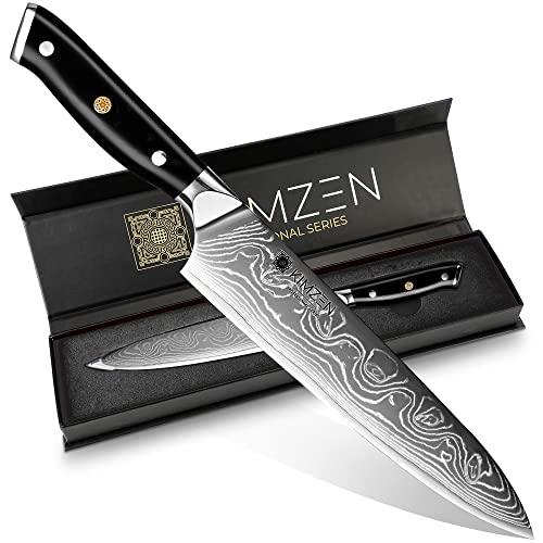 KIMZEN® Cuchillo Japones Profesional | Black Edition | Cuchillo Chef de Acero de Damasco de 67 Capas | Afilado y Balanceado | Cuchillo Cocina Profesional para Cortar Carne, Pescado, Fruta y Verdura
