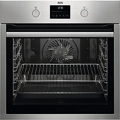 AEG BPS331160M Horno Multifunción, Limpieza Pirolítica, 10 funciones, 45 programas, Cocción Uniforme, Ventilador XXL, Mandos escamoteables, Pantalla LCD táctil, Inox, Clase A+, 71 Litros, Grande