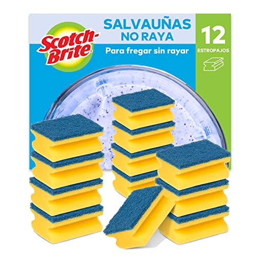 Scotch-Brite Estropajo para fregar sin rayar delicado. 12 esponjas por paquete - Seguro para cristal y utensilios de cocina antiadherentes