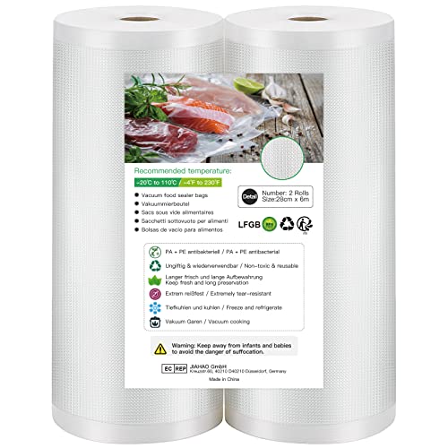 Rollos al Vacio para Envasadora al Vacìo, 2 Rollos 28 x 600cm Bolsas de Vacìo de Alimentos, Sin BPA, Bolsas de Vacio Gofradas para Conservación de Alimentos y Sous Vide Cocina & Boilable