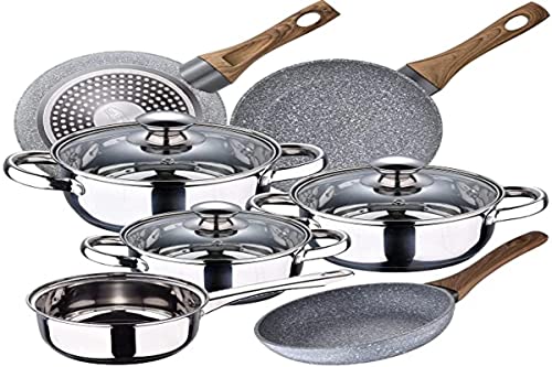 Bateria de cocina 7 piezas SAN IGNACIO Faro, acero inoxidable, con juego sartenes (22/24/26 cm) SAN IGNACIO Daimiel en aluminio forjado