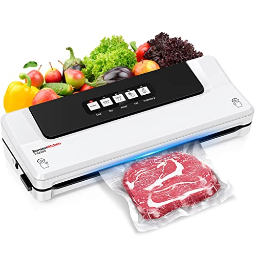 Bonsenkitchen Envasadora al Vacío 5 en 1 para Uso Doméstico y Comercial, Maquina al Vacio de Alimentos Secos y Húmedos, Incluyendo 5 Bolsas (20 x 30 cm), VS2000