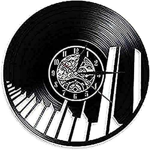 LETISR Reloj Pared Grande Relojes de Cocina Instrumento Musical de Pared Disco de Vinilo Diseño de Vinilo Homeation Piano Reloj de Pared 3D Mejor para Reloj de pianistas Bateria cargada