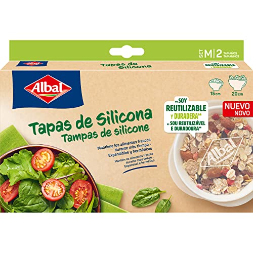 Albal, Tapas Silicona Ajustables Cocina, 2 Tamaños, Reutilizables, Ecológicas, Tapas Silicona Grandes, Fáciles de Usar, Sin BPA, Redondas, Set M