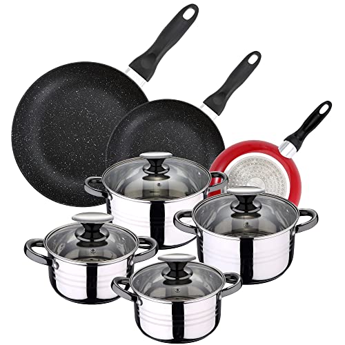 PACK DE 3 SARTENES SAN IGNACIO Ø16CM Ø20CM Ø24CM + BATERÍA DE COCINA DE 8PC EN ACERO INOXIDABLE