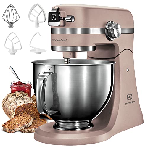 Electrolux EKM5570 Amasadora planetaria de acero inoxidable, motor 1200 W y 10 velocidades, con batidor y tapa, 360 x 370 x 210 mm, arena