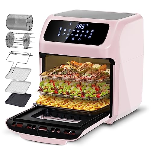 LLIVEKIT Horno Freidora de Aire 12 Litros, Freidora sin Aceite con 12 Funciones, Horno de Freidora de Aire Caliente 360°, con Temporizador hasta 90min, 6 Accesorios y 1 Receta, 1800 W