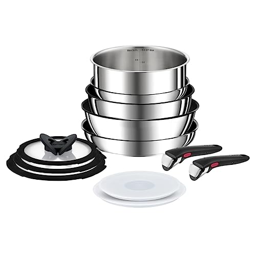 TEFAL Juego de ollas Ingenio Ultimate L7649053-12 piezas, todo tipo de cocinas, revestimiento antiadherente, mango extraíble, distribución uniforme del calor, negro