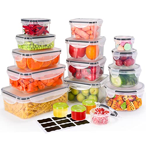 Set de 17 recipientes para almacenamiento de alimentos con tapas | Libre de BPA, diferentes tamaños, apilables, herméticos | Apto para microondas, refrigerador, lavavajillas | Recipientes con tapas