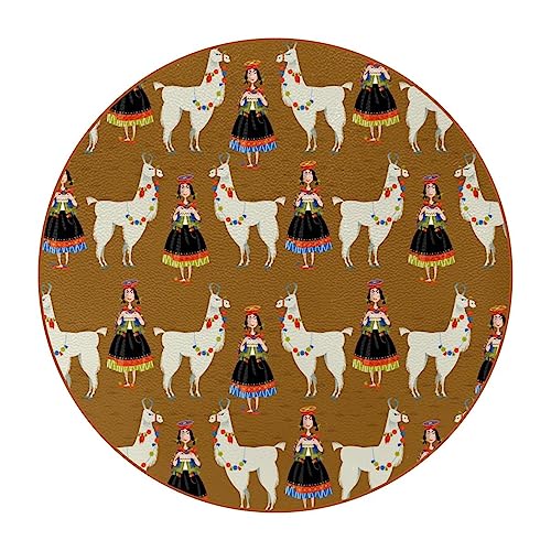 Juego de 6 posavasos para bebidas, tapetes de cuero para café, cerveza, té, taza, protección de mesa, decoración de bar de cocina, lama alpaca y mujer peruana