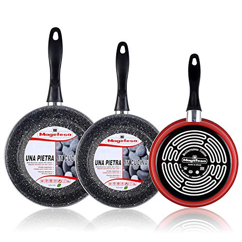 MAGEFESA K2 Rojo - Set Juego 3 Sartenes 18-20-24 cm, inducción, Antiadherente Piedra Libre de PFOA