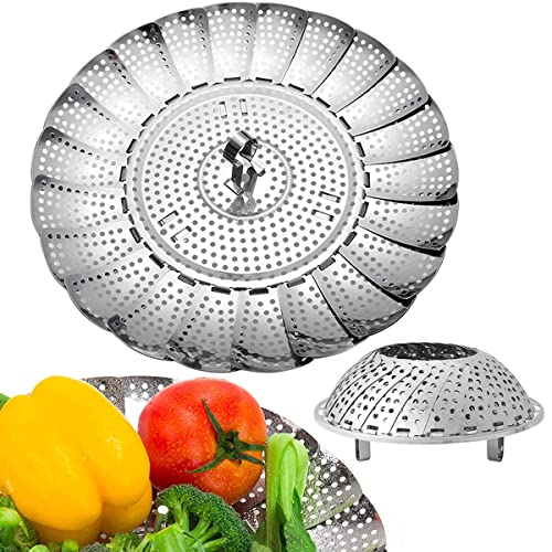 Cesta de Vapor Plegable de Acero Inoxidable, Cestillo para Cocinar al Vapor, Vaporera Extensible para Olla, Ideal para Verduras, Frutas, Carne y Mariscos, Pequeño (14 cm a 22 cm)