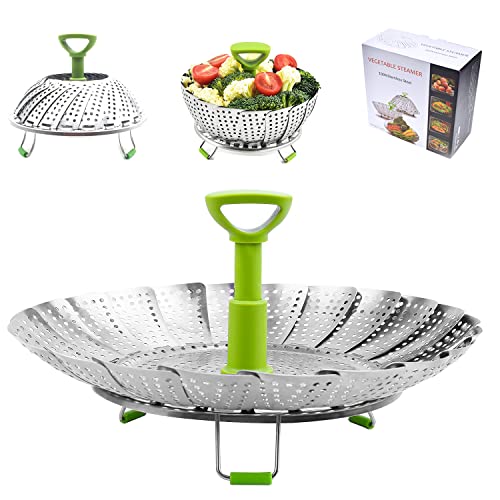 BangShou Cesta Vaporera Plegable de Acero Inoxidable 9'' Steamer Cesta Plegable Vaporera con Asa Extraíble para Verduras y Frutas, Cesta Plegable, Apto para Lavavajillas(Nuovo 9'')