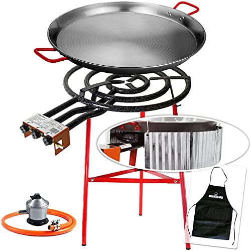 Bricolemar Paellero 60cm a gas + Kit Paravientos (Soporte Reforzado Kabra + Paellera 70cm + Paravientos Ondulado + Delantal Negro de Regalo) (Paellero 60cm + Kit Paravientos)