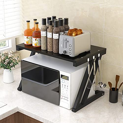 2 Capas de Hierro y Acero Leñoso Soporte para Microondas Horno Estantería de Almacenamiento para Microondas Multifuncional Armario de Cocina Encimera de Cocina(57*38*38cm-Z-(Negro))