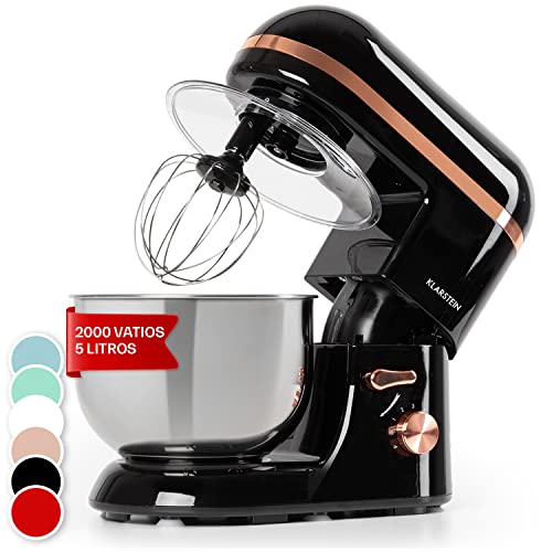 Klarstein Batidora Amasadora con Bol 5L para Hornear, Robot Cocina, Amasadora Reposteria 2000W, Gancho y Bol para Mezclar, Electrodomesticos Cocina Varillas Rotación Planetaria con 6 Velocidades