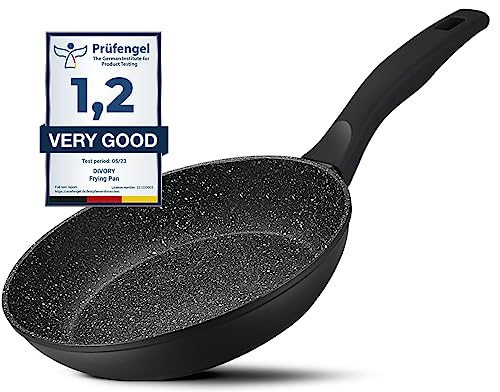 DIVORY Sartén16cm no inducción - Sartén pequeña universal con revestimiento antiadherente para todo tipo de cocinas - Asas seguras, apta (16cm, Negro)