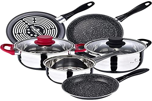 Pierre Cardin Eclat Bateria de cocina 5 piezas, acero inoxidable, con juego sartenes (18/20/24 cm) Magefesa K2 Gransasso en acero esmaltado