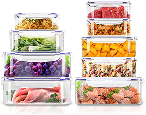 KICHLY 18 piezas envases herméticos de plástico para almacenamiento de alimentos (9 envases, 9 tapas) Contenedores de alimentos para cocina, despensa, alacena - microondas y congelador - Sin BPA